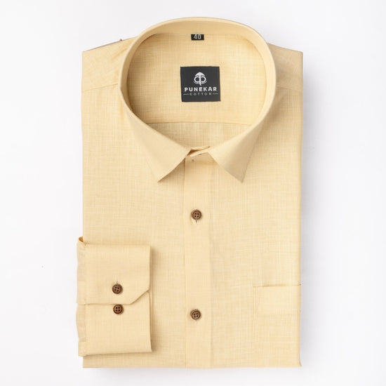 Cream Color Blended Linen Shirt For Men's - Punekar Cotton