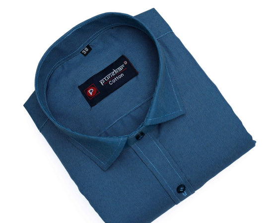 Dark Blue Color Polyester Shirt For Men - Punekar Cotton