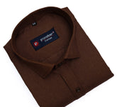 Dark Brown Color Polyester Shirt For Men - Punekar Cotton
