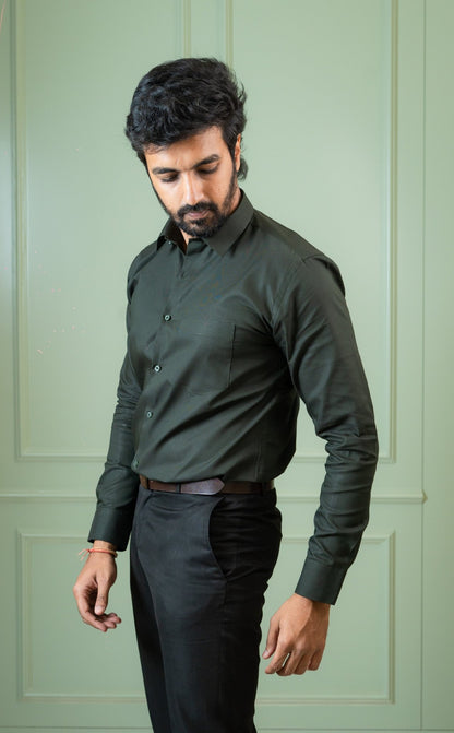 Dark Green Color Twitter Lining Blende Cotton Shirts For Men - Punekar Cotton