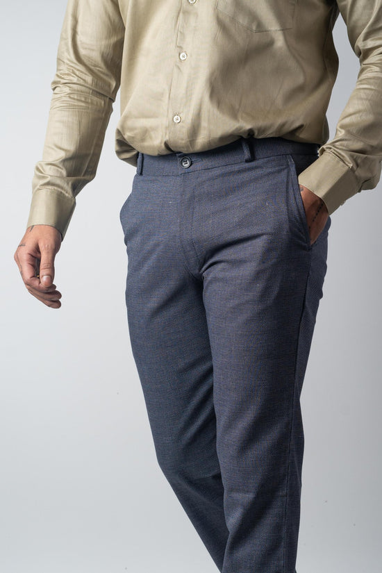 Dark Grey Color Dual Texture Blend Cotton Pant for Men - Punekar Cotton