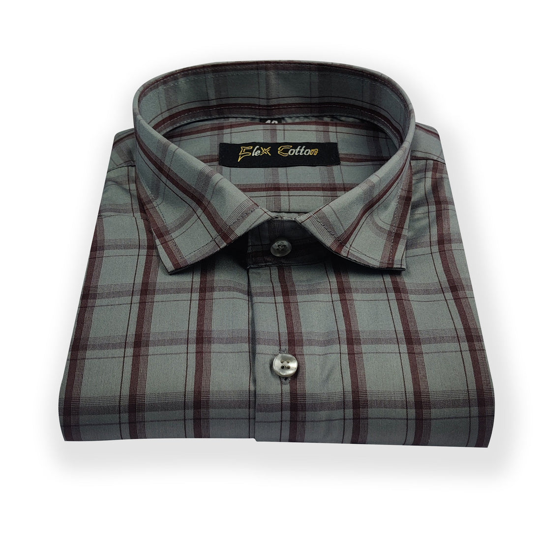 Dark Grey Color Poly Cotton Casual Checked Shirt For Men - Punekar Cotton