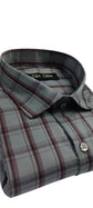 Dark Grey Color Poly Cotton Casual Checked Shirt For Men - Punekar Cotton