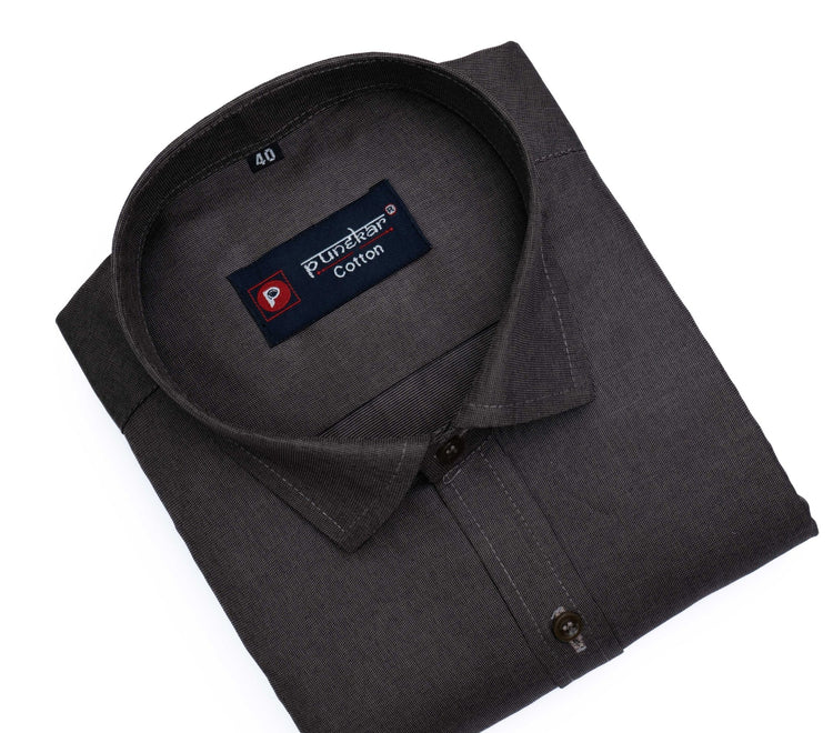 Dark Grey Color Polyester Shirt For Men - Punekar Cotton