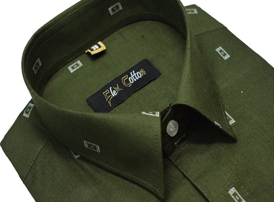 Dark Mehendi Color Cotton Butta Shirts For Men's - Punekar Cotton