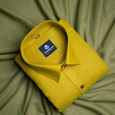 Dark Yellow Color Blended Linen Shirt For Men's - Punekar Cotton