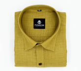 Dark Yellow Color Blended Linen Shirt For Men's - Punekar Cotton
