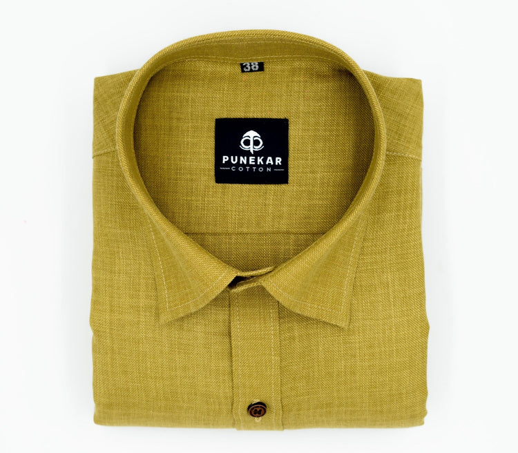 Dark Yellow Color Blended Linen Shirt For Men's - Punekar Cotton