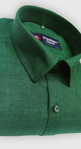Forest Green Color Blended Linen Shirt For Men's - Punekar Cotton