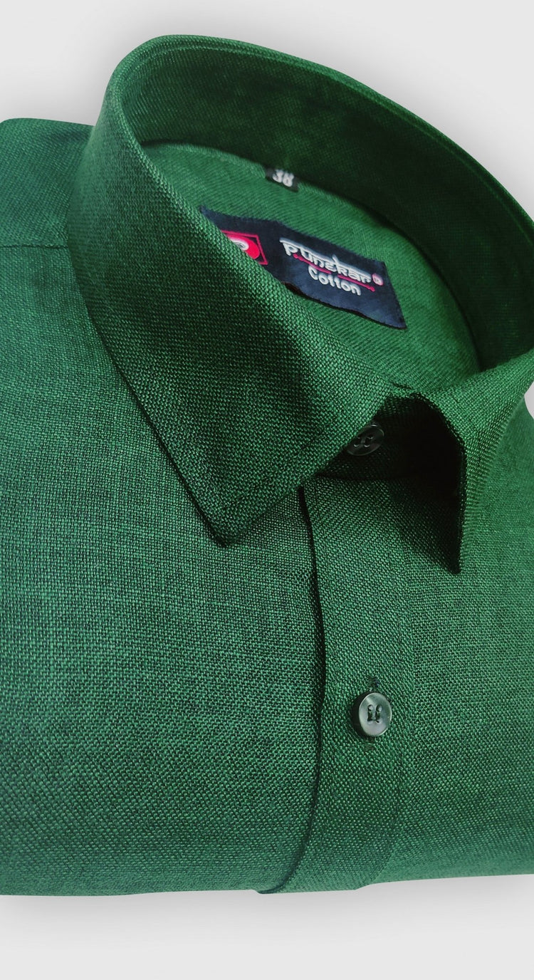 Forest Green Color Blended Linen Shirt For Men's - Punekar Cotton
