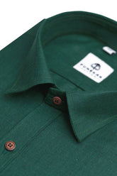 Forest Green Color Blended Linen Shirt For Men's - Punekar Cotton
