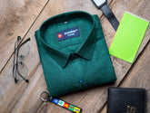 Forest Green Color Blended Linen Shirt For Men's - Punekar Cotton