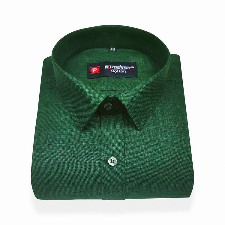 Forest Green Color Blended Linen Shirt For Men's - Punekar Cotton