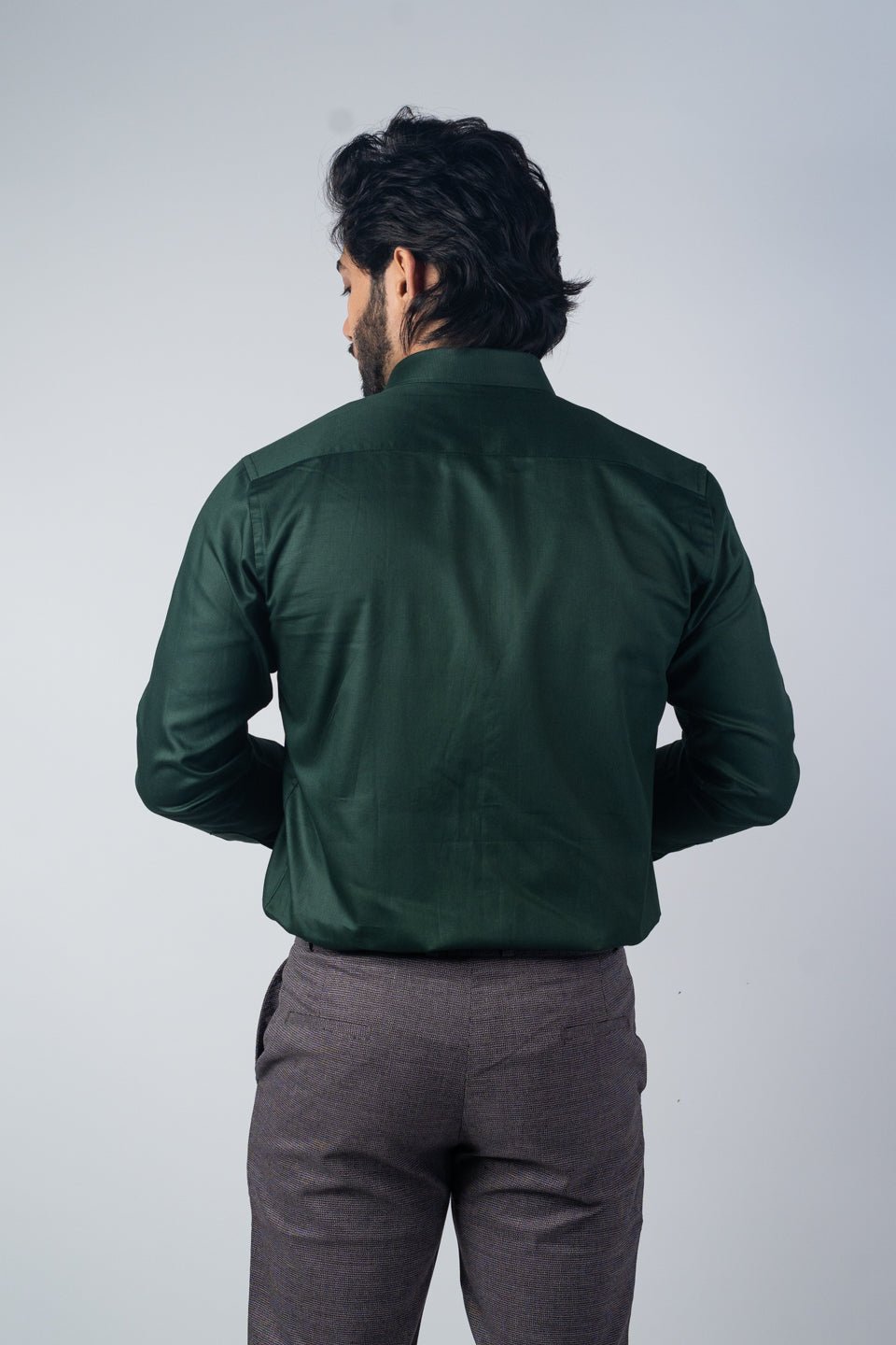 Forest Green Color Micro Checks Texture Satin Cotton Shirt For Men - Punekar Cotton