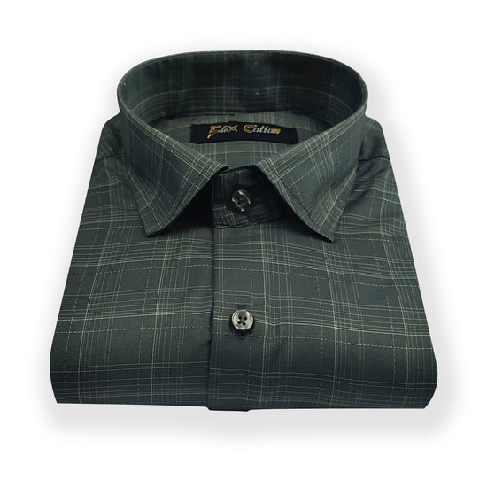 Forest Green Color Poly Cotton Casual Checked Shirt For Men - Punekar Cotton