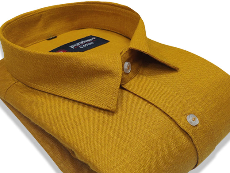 Golden Color Blended Linen Shirt For Men's - Punekar Cotton