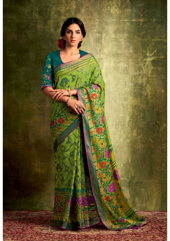 Green Color Chenderi Silk Sarees - Punekar Cotton