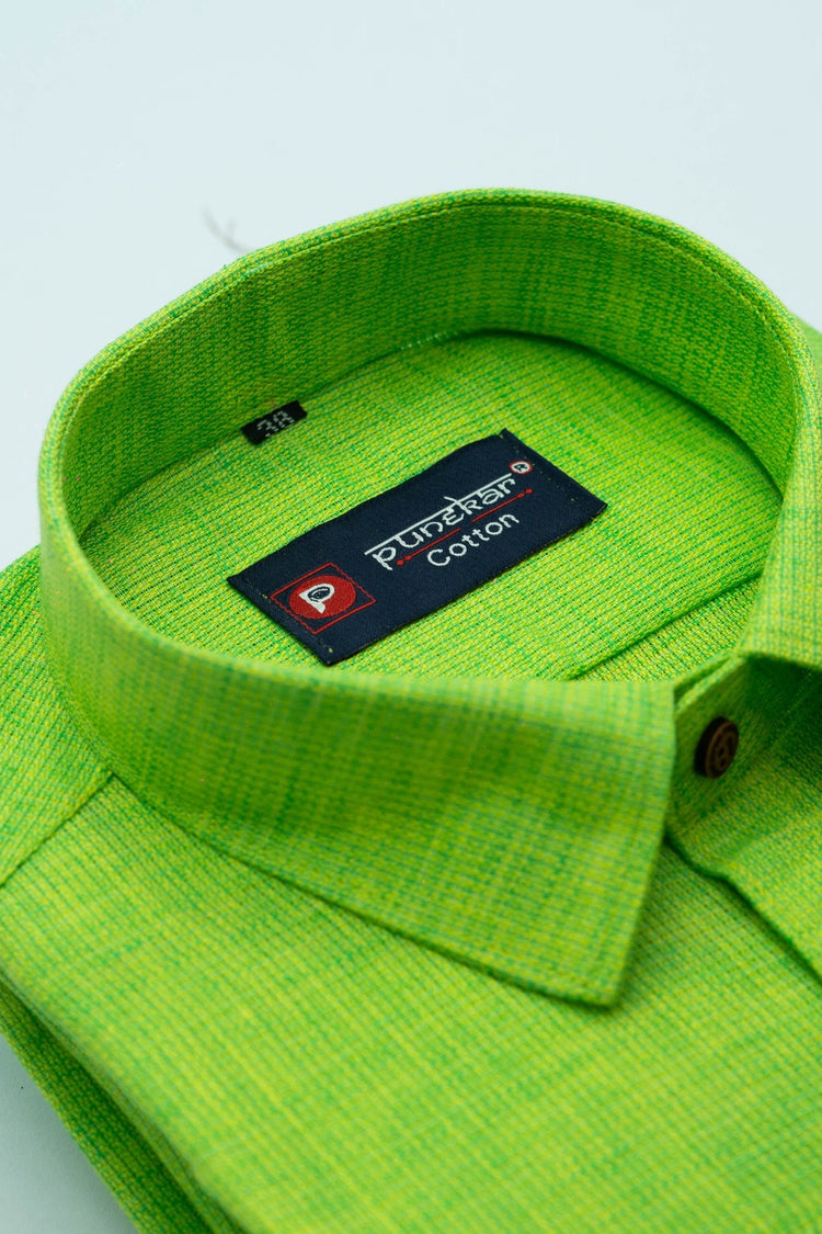 Green Color Combed Cotton Shirts For Men - Punekar Cotton
