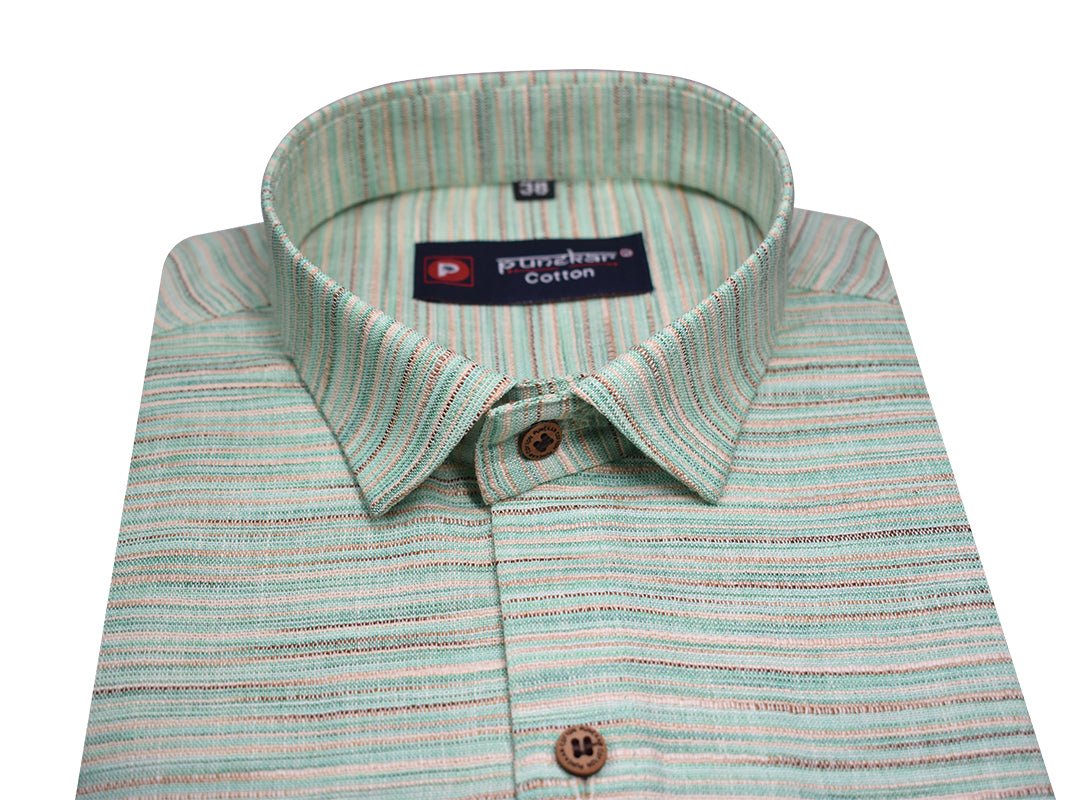 Green Color Handmade Shirt For Men's - Punekar Cotton