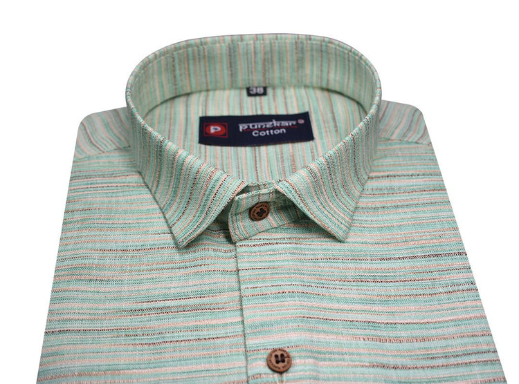 Green Color Handmade Shirt For Men's - Punekar Cotton