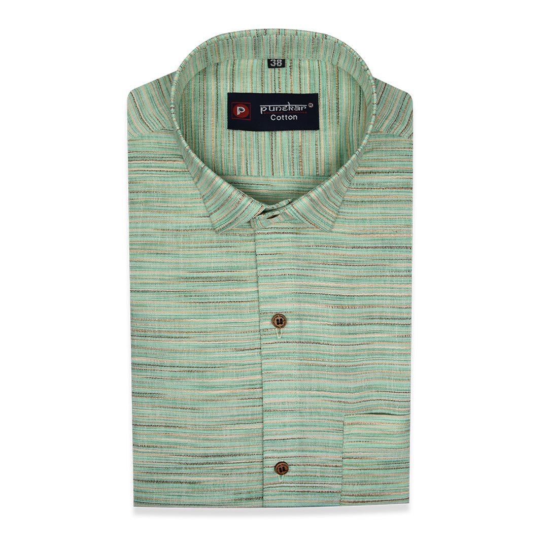 Green Color Handmade Shirt For Men's - Punekar Cotton