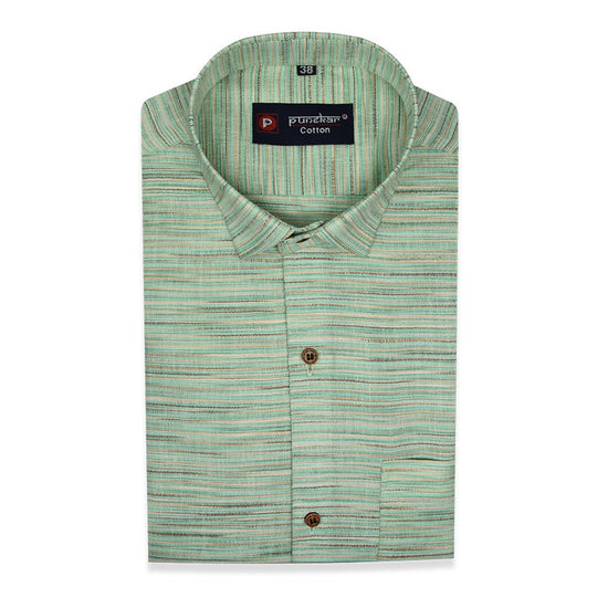 Green Color Handmade Shirt For Men's - Punekar Cotton