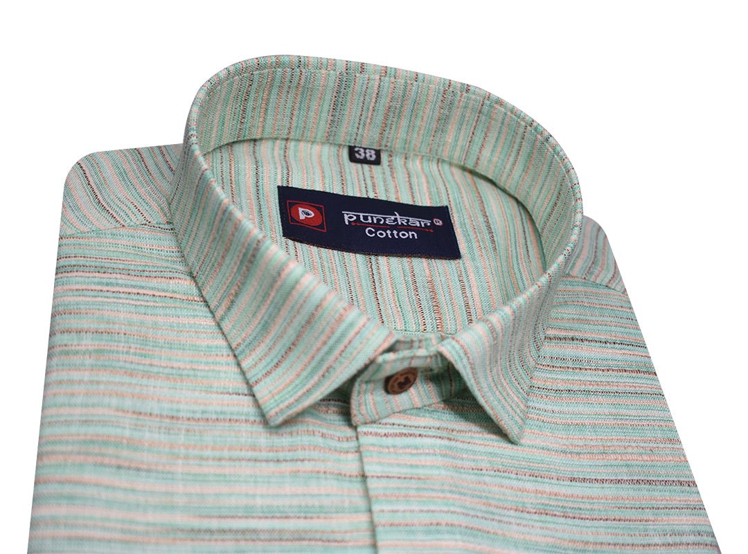 Green Color Handmade Shirt For Men's - Punekar Cotton