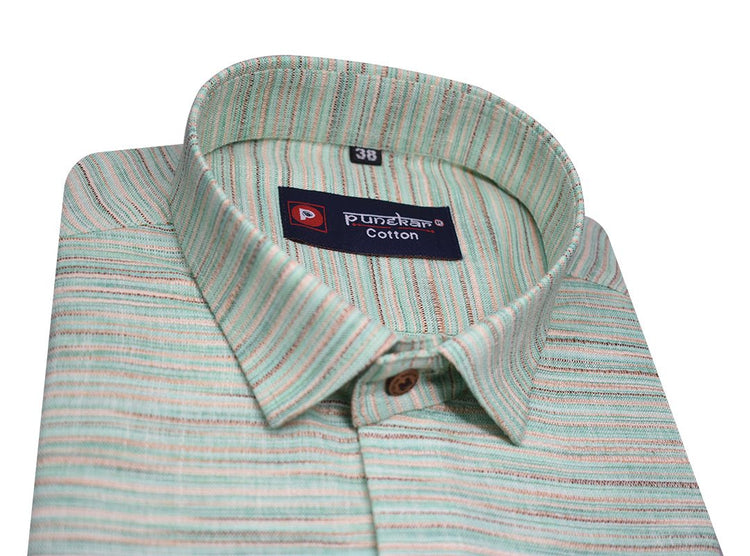 Green Color Handmade Shirt For Men's - Punekar Cotton