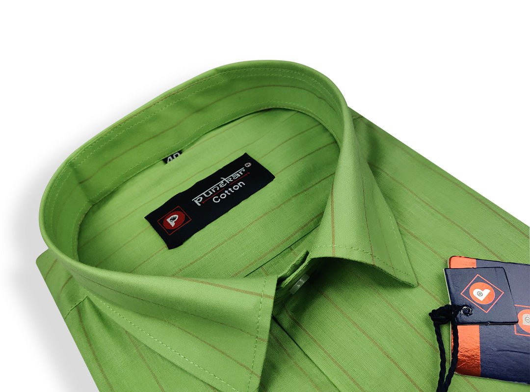 Green Color Lining Pure Cotton Shirt For Men - Punekar Cotton