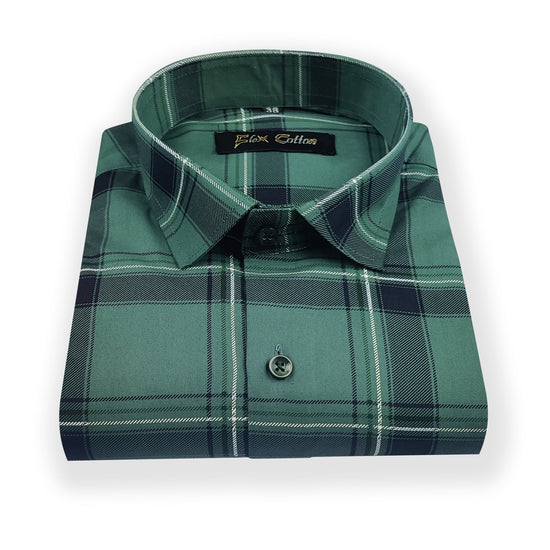 Green Color Pure Cotton Casual Checked Shirt For Men - Punekar Cotton