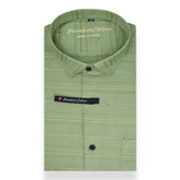 Green Color Pure Cotton Panelled Butta Stripes Shirts For Men's - Punekar Cotton