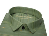 Green Color Pure Cotton Panelled Butta Stripes Shirts For Men's - Punekar Cotton