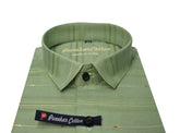 Green Color Pure Cotton Panelled Butta Stripes Shirts For Men's - Punekar Cotton