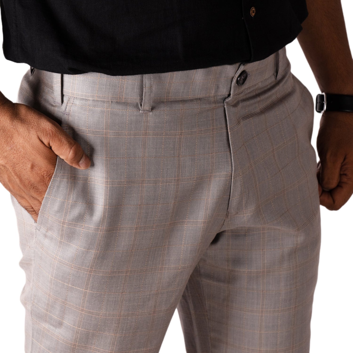 Grey color check blend cotton trousers pant for men - Punekar Cotton