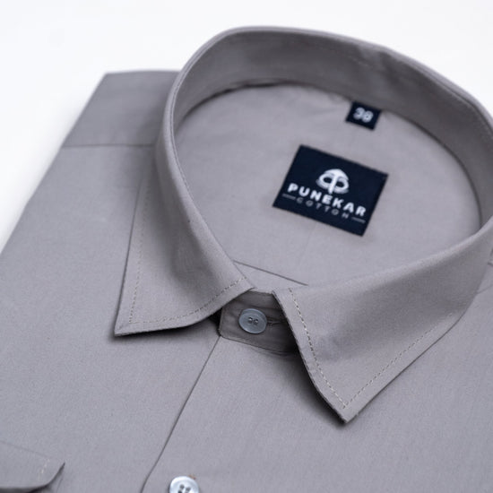 Grey Color Lycra Twill Cotton Shirt For Men - Punekar Cotton