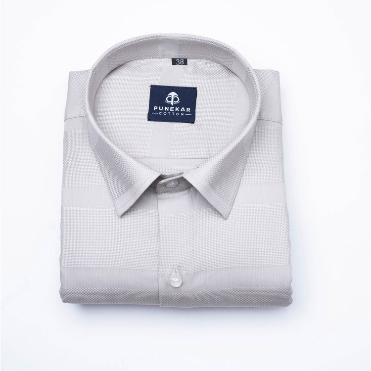 Grey Color Pure Cotton Wide Stripe Shirt For Men - Punekar Cotton