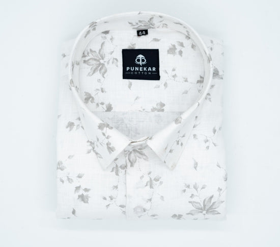 Grey White Color Floral Printed Shirt For Men - Punekar Cotton