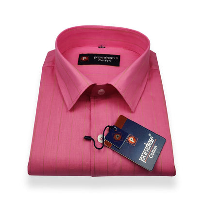 Hot Pink Color Lining Pure Cotton Shirt For Men - Punekar Cotton