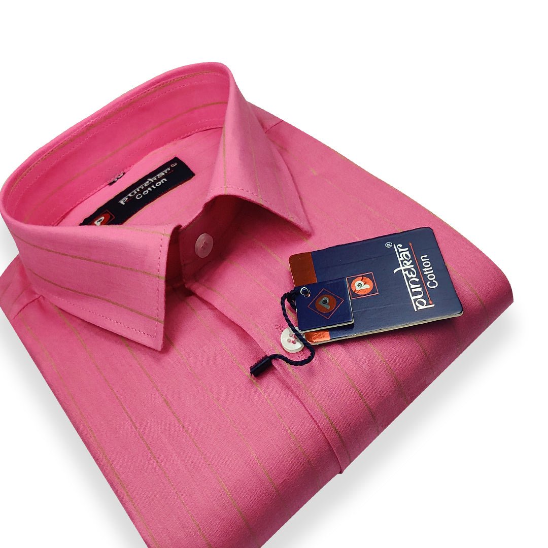 Hot Pink Color Lining Pure Cotton Shirt For Men - Punekar Cotton