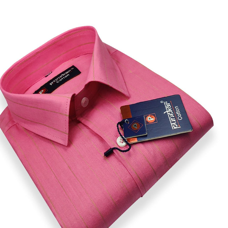 Hot Pink Color Lining Pure Cotton Shirt For Men - Punekar Cotton