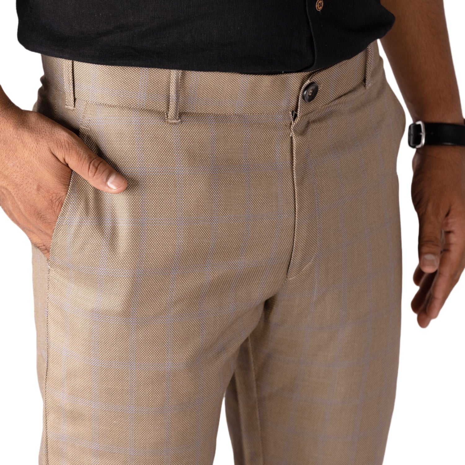 Latte color check blend cotton trousers pant for men - Punekar Cotton
