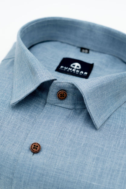 Light Blue Color Blended Linen Shirt For Men&