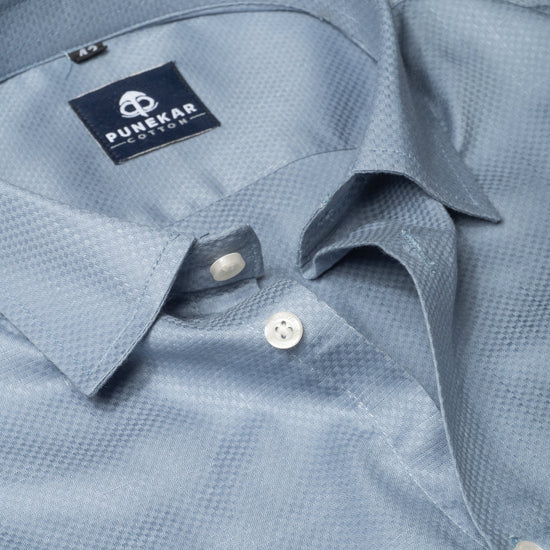 Light Blue Color Dobby Cotton Shirt For Men - Punekar Cotton