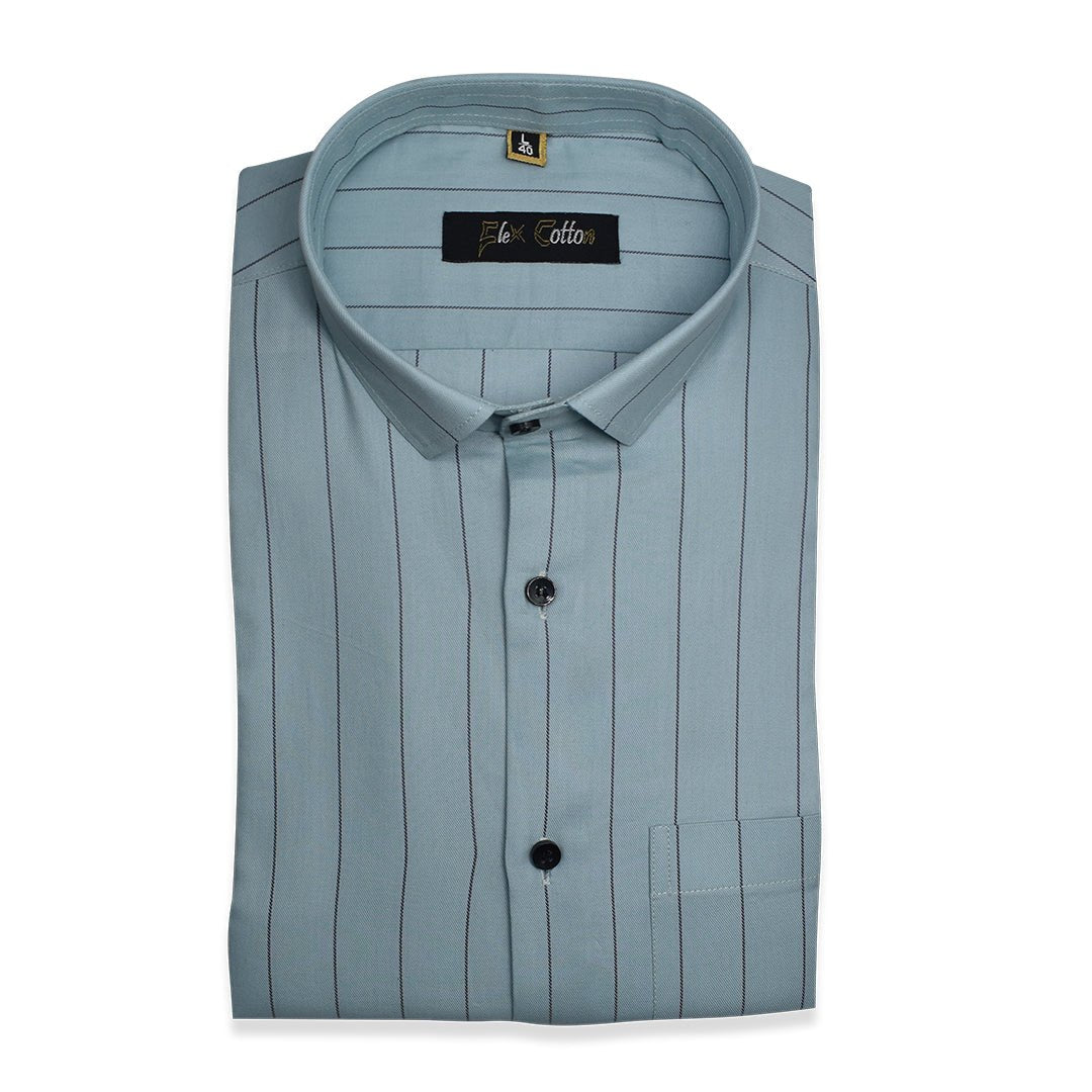 Light Blue Color Lining Cotton Shirt For Men - Punekar Cotton