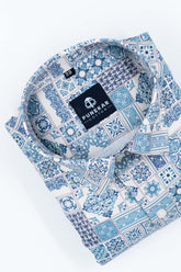 Light Blue Color Morrocan Printed Shirt For Men - Punekar Cotton