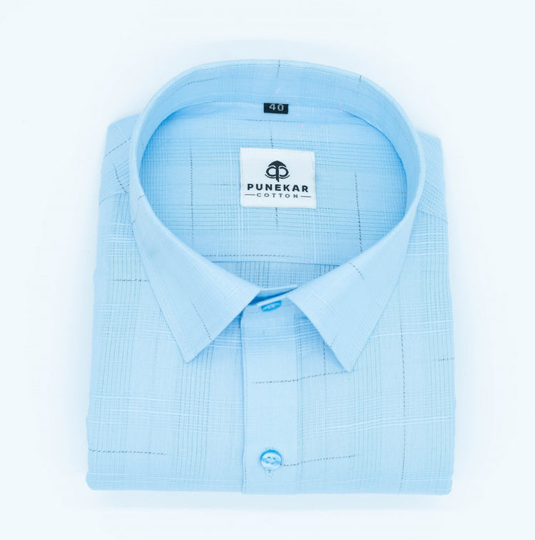 Light Blue Color Pure Cotton Shirts For Men - Punekar Cotton