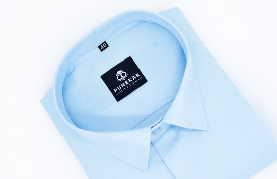 Light Blue Color Twitter Lining Blende Cotton Shirts For Men - Punekar Cotton