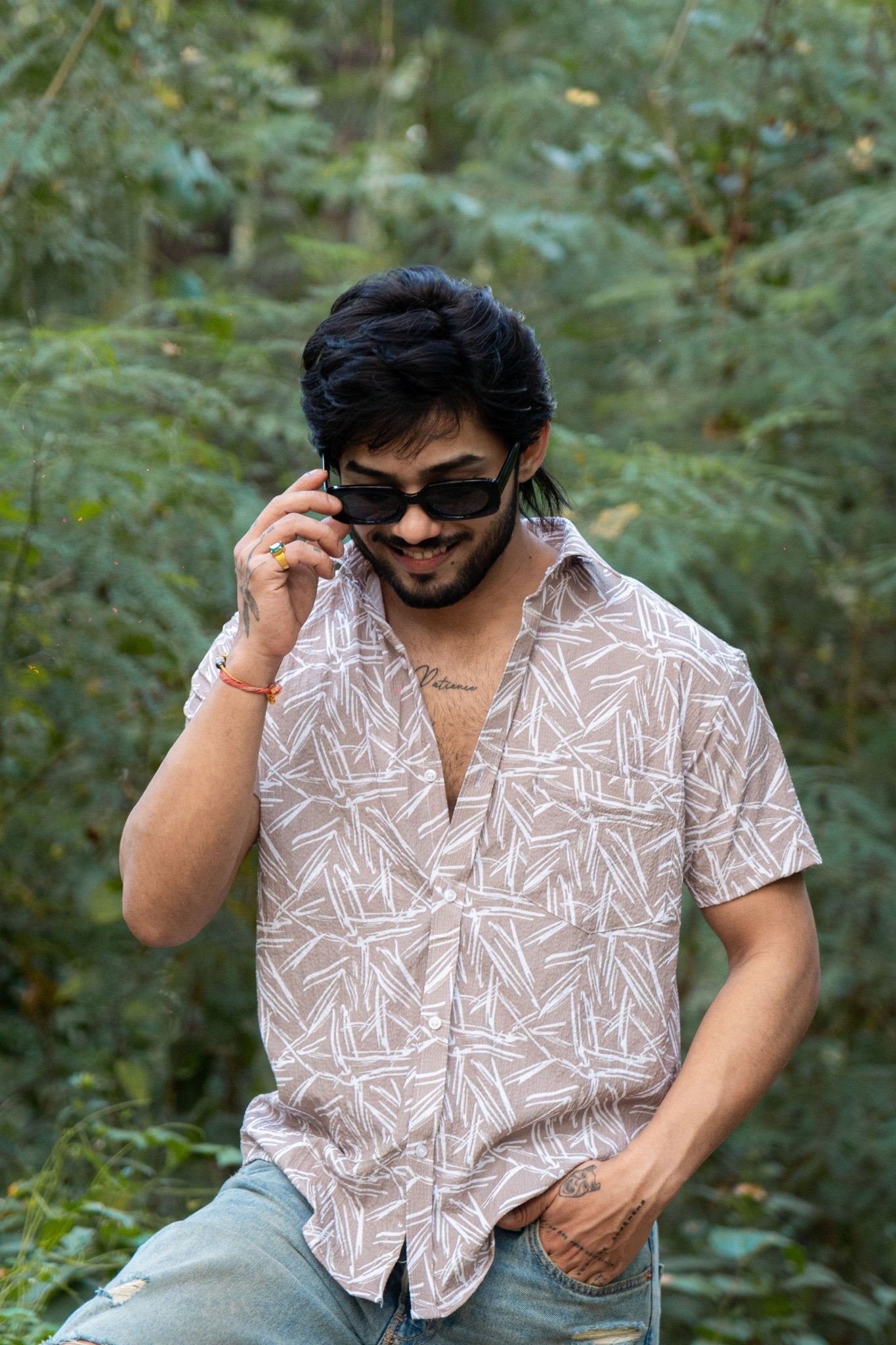 Light Brown Color Popcorn Printed Shirt For Men - Punekar Cotton