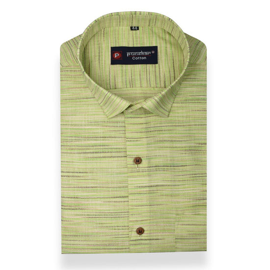 Light Green Color Handmade Shirt For Men's - Punekar Cotton