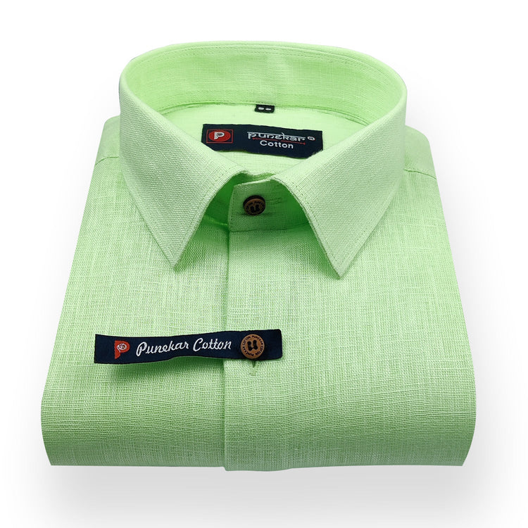 Light Green Color Linenza Linen Formal Shirts For Men - Punekar Cotton